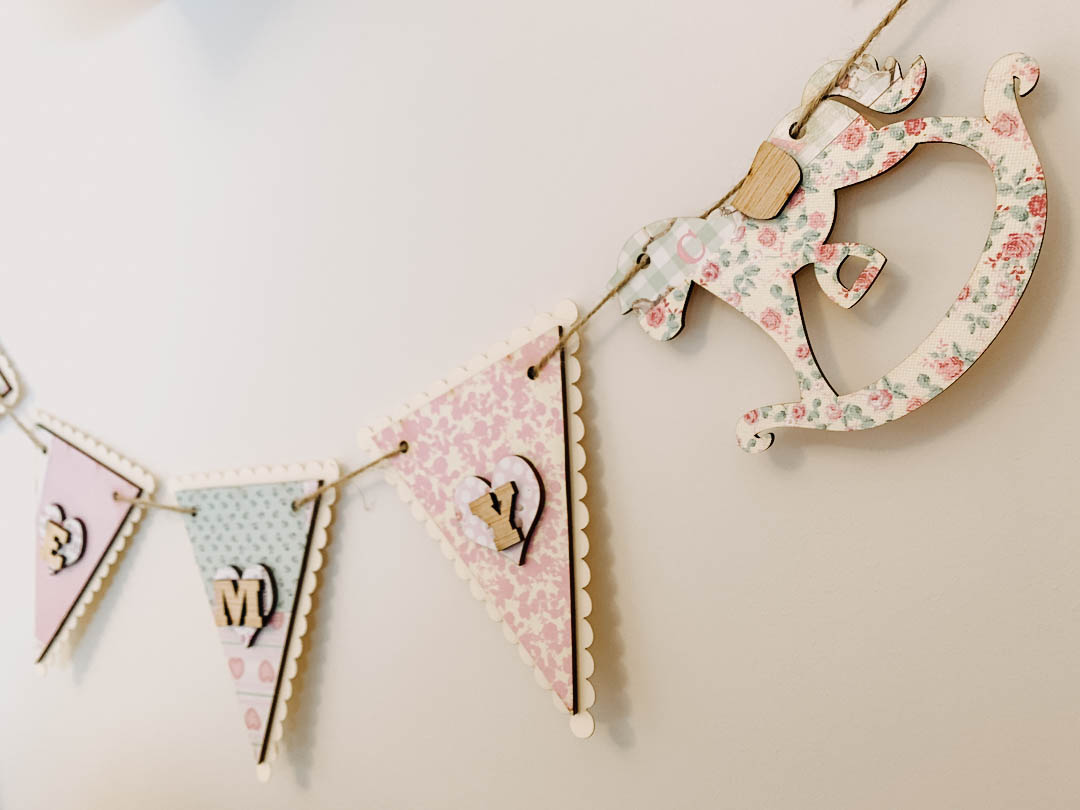 Girls Bunting Name New Baby Pink Nursery Gift Present Plaque Wooden Play Bedroom 