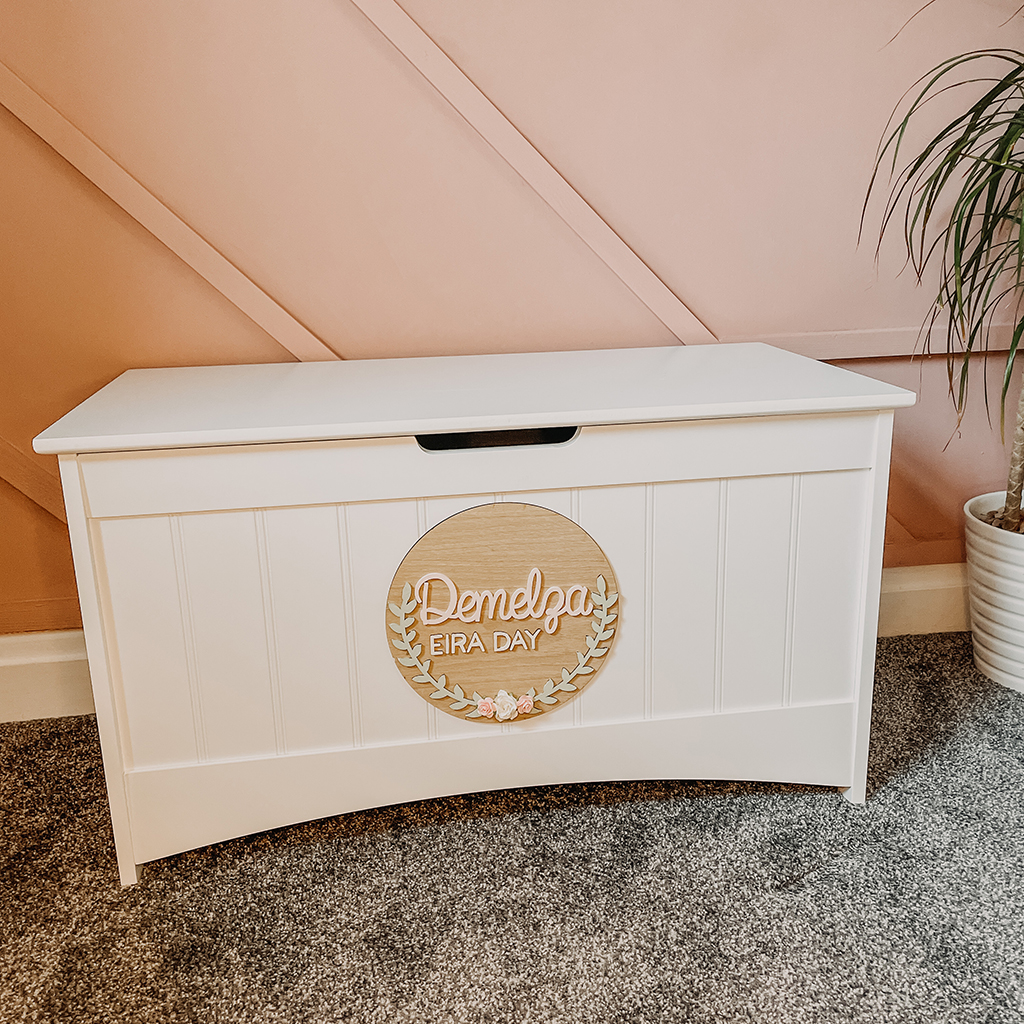 PERSONALISED WHITE PANEL TOY BOX – Nellie's Wooden Workshop